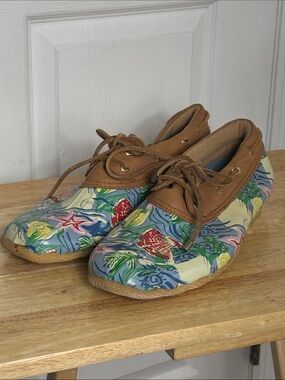 SPERRY Women’s Sea rubber Boat Shoe boots Brown Trim Size 12 garden nautical